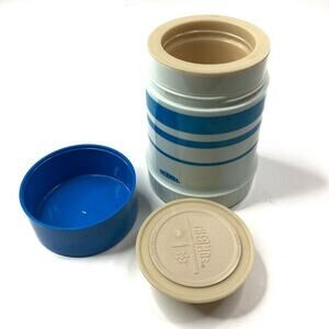 Vintage King-Seeley Thermos Wide Mouth Blue & White Stripe 6.5” Tall